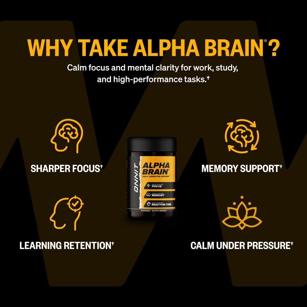 ONNIT Alpha Brain Nootropic Brain Supplement for Focus, Memory, Mental Clarity, Cognitive Support with L-Theanine and Vitamin B6, 90 Count