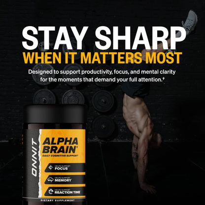 ONNIT Alpha Brain Nootropic Brain Supplement for Focus, Memory, Mental Clarity, Cognitive Support with L-Theanine and Vitamin B6, 90 Count