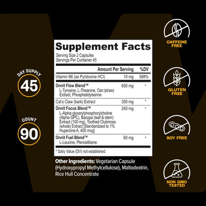 ONNIT Alpha Brain Nootropic Brain Supplement for Focus, Memory, Mental Clarity, Cognitive Support with L-Theanine and Vitamin B6, 90 Count