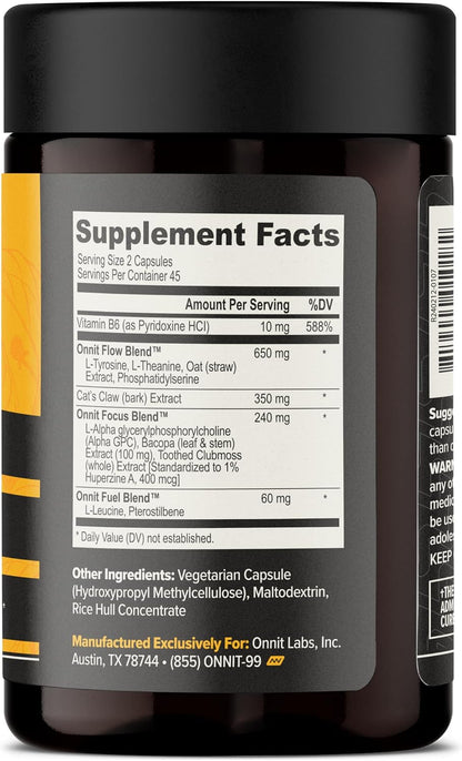 ONNIT Alpha Brain Nootropic Brain Supplement for Focus, Memory, Mental Clarity, Cognitive Support with L-Theanine and Vitamin B6, 90 Count