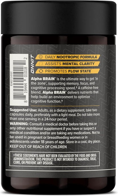 ONNIT Alpha Brain Nootropic Brain Supplement for Focus, Memory, Mental Clarity, Cognitive Support with L-Theanine and Vitamin B6, 90 Count